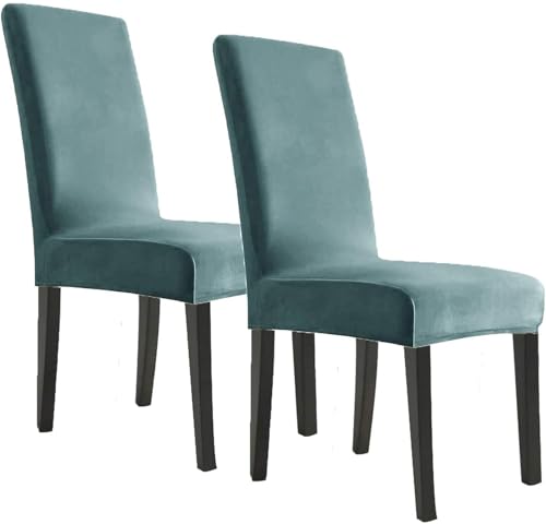BUAOGDVG Stuhlhussen aus Samt, Stretch-Stuhlhussen for Esszimmerstühle, Schonbezüge for Esszimmerstühle, weicher, Fester Samtstoff, waschbar(Stone Blue,2pcs) von BUAOGDVG