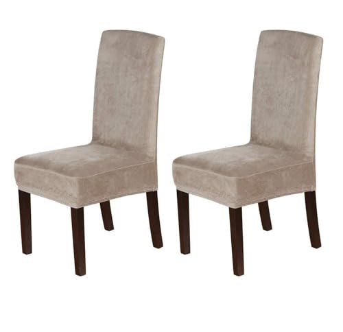 BUAOGDVG Stuhlhussen aus Samt, Stretch-Stuhlhussen for Esszimmerstühle, Schonbezüge for Esszimmerstühle, weicher, Fester Samtstoff, waschbar(Taupe,2pcs) von BUAOGDVG