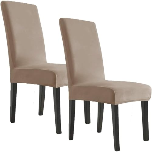 BUAOGDVG Stuhlhussen aus Samt, Stretch-Stuhlhussen for Esszimmerstühle, Schonbezüge for Esszimmerstühle, weicher, Fester Samtstoff, waschbar(Taupe,2pcs) von BUAOGDVG