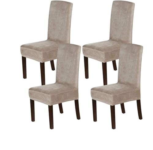 BUAOGDVG Stuhlhussen aus Samt, Stretch-Stuhlhussen for Esszimmerstühle, Schonbezüge for Esszimmerstühle, weicher, Fester Samtstoff, waschbar(Taupe,4pcs) von BUAOGDVG