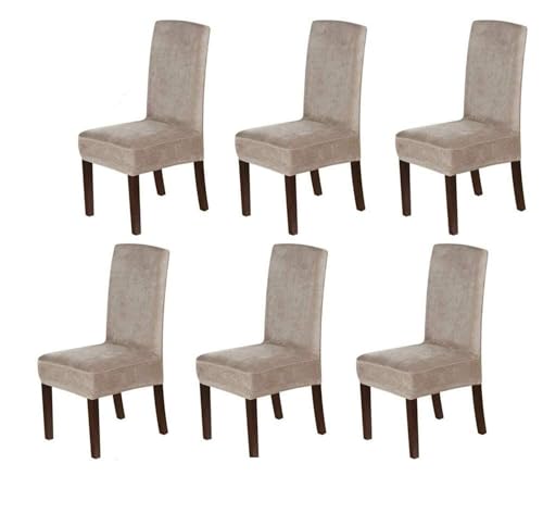 BUAOGDVG Stuhlhussen aus Samt, Stretch-Stuhlhussen for Esszimmerstühle, Schonbezüge for Esszimmerstühle, weicher, Fester Samtstoff, waschbar(Taupe,6pcs) von BUAOGDVG