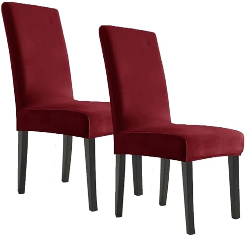 BUAOGDVG Stuhlhussen aus Samt, Stretch-Stuhlhussen for Esszimmerstühle, Schonbezüge for Esszimmerstühle, weicher, Fester Samtstoff, waschbar(Vino Rosso,4pcs) von BUAOGDVG