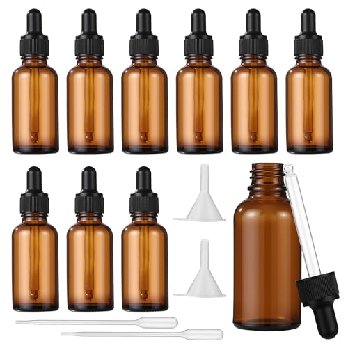 BUCOMTU 10 Stück Pipettenflaschen, 30 ml Pipettenflaschen, Pipettenflasche Aus Glas mit Tropfer und Trichter, Apothekerflaschen für ätherische Öle, Parfümöle, Aromatherapie, Massage, Haare von BUCOMTU