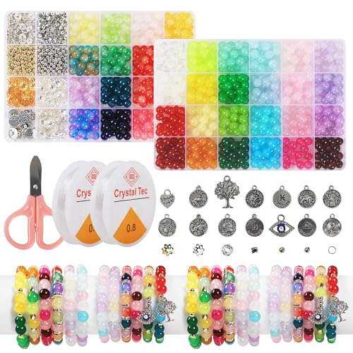 BUCOMTU 1100 Stück 40 Farben Perlen für Armbänder, 8mm Bunte Glasperlen zum, Perlen Set, Armbänder Selber Machen mit Glasperlen, DIY Bracelet Making Basteln, Basteln für Erwachsene Kinder von BUCOMTU