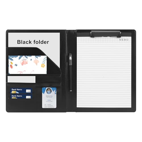 BUCOMTU Klemmbrett Ordner Klemmbrettmappe A4 mit Papier und Stift, Klemmbrett a4 mit Deckel, Schreibmappe A4 mit Dokumentenfächern, Stiftehalter, für das Büro & Konferenzen von BUCOMTU