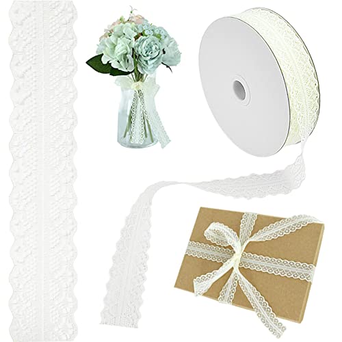 BUENTYA Spitzenband Creme Spitzenborte 1.2 Inch x 50 Yards Schleifenband Spitze Geschenkband Spitzenbordüre Vintage Baumwolle Dekoband Spitzen Band Zierbänder zum Aufnähen Lace Ribbon für Hochzeit von BUENTYA