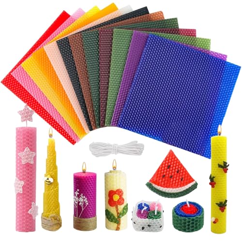 BUERPINKING 12 Farben Wachsplatten für Kerzen, Kerzen Selber Machen Set Kinder & Erwachsene, Bienenwachsblätter zur Kerzenherstellung, Bienenwachsplatten Diy Set, Kerzenwachs von BUERPINKING