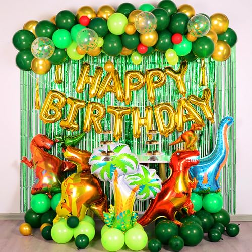 Dino Geburtstag Deko, 118 Stück Dino Deko Kindergeburtstag, Dino Luftballon Kindergeburtstag Party, Dino Geburtstag Deko Grüner Wald für Kinder von BUERPINKING
