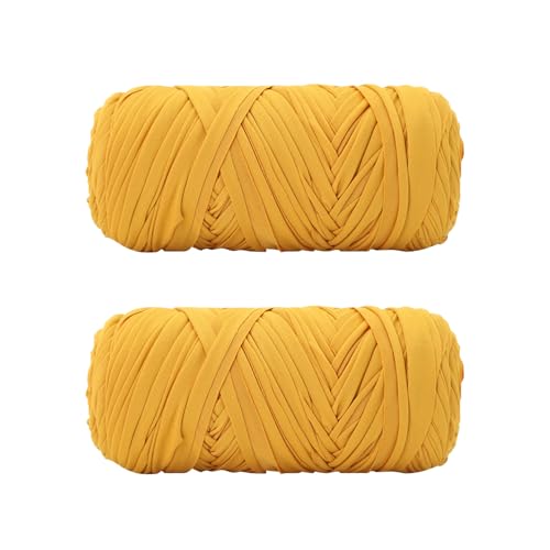 Premium T-Shirt Garn – 2er Pack (je 200g/75m), Weiches Bandgarn zum Häkeln & Stricken (Tenggelb) von BUERPINKING