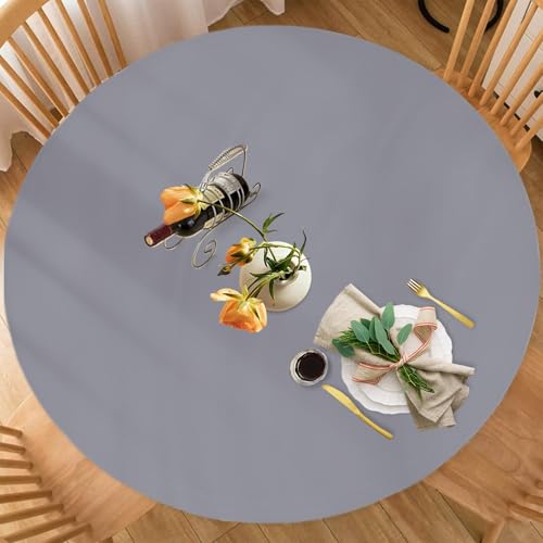 Tischdecke Outdoor Wetterfest Rund, Gartentischdecke Wetterfest mit Gummizug Ø 36"(für 90-110cm), Silbergrau von BUERPINKING