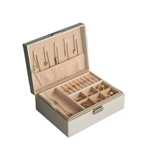 BUFANJIA Doppellagige Schmuckschatulle aus Holz mit Ringbox aus PU-Leder für Schmuck und Make-up-Etui, Weiß BUFANJIA Doppellagige Schmuckschatulle aus Holz mit Ringbox aus PU-Leder für Schmuck und Make-up-Etui, Weiß von BUFANJIA