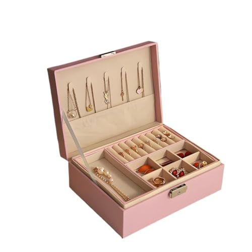 BUFANJIA Doppellagige Schmuckschatulle aus Holz mit Ringbox aus PU-Leder für Schmuck und Make-up-Etui (Rosa) von BUFANJIA