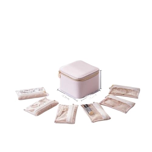BUFANJIA Reise-Schmuckschatulle für Damen, mit 6 Samt-Reißverschlusstaschen, für Ohrringe, Halsketten, Ringe, Aufbewahrungsbox, echtes Leder, schlichtes Schmucketui (cremeweiß) von BUFANJIA