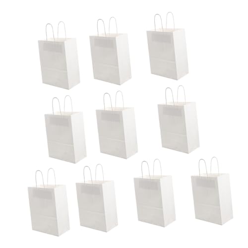 BUGUUYO 10 Stück Weiße Kraftpapier Tragetaschen mit Henkel Stabile Papiertüten für Takeaway Lebensmittel Geschenkverpackung Robuste Geruchsfreie Verpackungstaschen von BUGUUYO