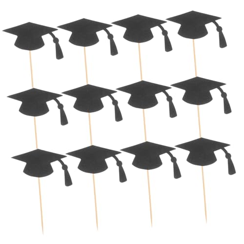 BUGUUYO 24 Stück Abschlussfeier Kuchendekorationen Graduation Cupcake Topper Schwarz Vielseitige Tortendeko für Schulabschlüsse Persönliche Feiern und Events Einfach zu Verwenden aus von BUGUUYO