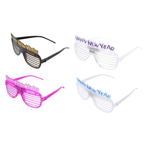 BUGUUYO 4 Stück LED Partybrille Set Lustige Glühende Brille für Neujahrsfeiern Foto Requisiten und Dekoration Bequem und Tragbar Geeignet für Gesichtsgrößen Zufällige Farbe von BUGUUYO