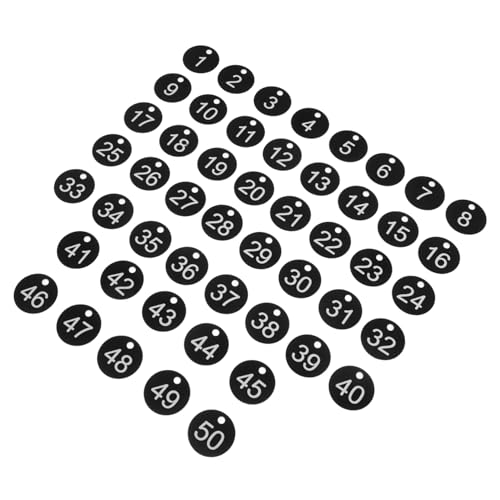 BUGUUYO 50 Stück Key Handkarte speichern Identifikationsmarkierungs -Tags nummerierter Schlüsselanhänger Nummerierte ID -Tags mit Loch ID-Nummern-Tags Runde Zahlen -Tags Abs Schwarz von BUGUUYO