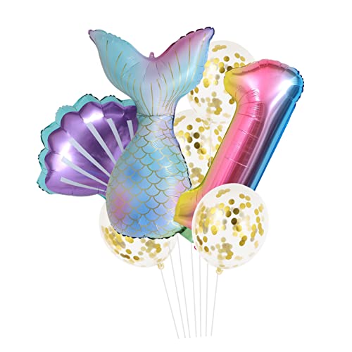 BUGUUYO 8 Stk Einjähriger Ballon Anzug Meerjungfrau Latexballons Luftballons Zum 1. Geburtstag Ballons Aus Muscheln Meerjungfrauen Schmuck Für Kinder Mode Baby Konfetti Aluminiumfolie von BUGUUYO