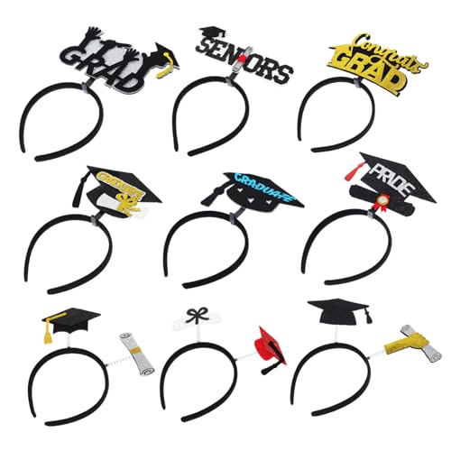 BUGUUYO 9 Teiliges Set Abschlusssaison Stirnband Abschlusskappe Stirnbänder Abschlusssaison Schultergurt Praktisches Abschlusshaarband Haarschmuck Grad Stirnband Kopfbänder von BUGUUYO