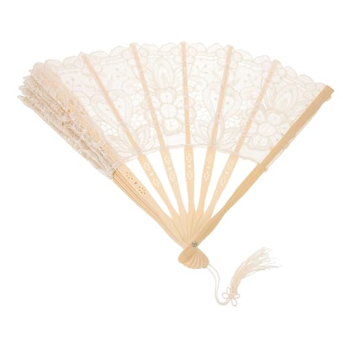 BUGUUYO Handgefertigter Spitzenfächer aus Vintage Faltfächer für Tanz Hochzeiten und Dekoration Eleganter Handfächer Cremefarbe Leicht und Tragbar von BUGUUYO