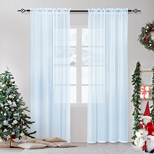 BUHUA Voile Gardinen Vorhang mit Stangendurchzug Transparent Voile Gardinen für Wohnzimmer Schlafzimmer Kinderzimmer Himmelblau, 2er Set 225 x 140cm von BUHUA