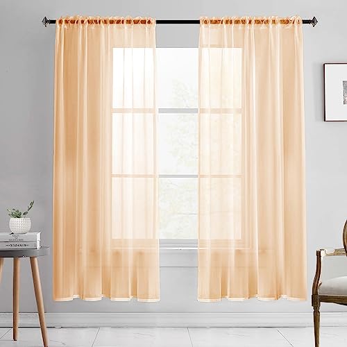 BUHUA Voile Gardinen Vorhang mit Stangendurchzug Transparent Voile Gardinen für Wohnzimmer Schlafzimmer Kinderzimmer Orange, 2er Set 175 x 140cm von BUHUA