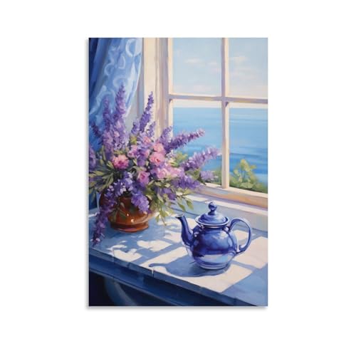 BUKAMDR Schöne Lavendel-Wandkunst für Wohnzimmer, abstraktes Ozean, weißes Fenster, Blumengemälde auf Leinwand, Wandkunst, Poster für Heimdekoration, Wanddekoration BUKAMDR Schöne Lavendel-Wandkunst für Wohnzimmer, abstraktes Ozean, weißes Fenster, Blumengemälde auf Leinwand, Wandkunst, Poster für Heimdekoration, Wanddekoration von BUKAMDR
