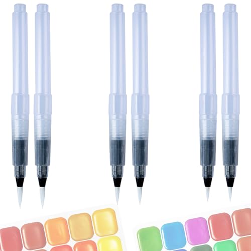 Wassertankpinsel Nachfüllbare Aquarellstifte - 6 Stück Spitze Wasserfarbe Pinsel in 3 Größen, Aquarellpinsel für Malen Farbmischung und Kalligrafie, Wasserfarbenpinsel zum Zeichnen Wassertankpinsel Nachfüllbare Aquarellstifte - 6 Stück Spitze Wasserfarbe Pinsel in 3 Größen, Aquarellpinsel für Malen Farbmischung und Kalligrafie, Wasserfarbenpinsel zum Zeichnen von BUKEQILA