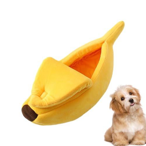 BUKISA Bananen-Katzenbett, Warmes Haustierbett in Bananenform für den Winter, Kurzes gelbes Schlafnest aus Plüschstoff für Kaninchen, Frettchen, Kätzchen, Chinchillas und Hamster von BUKISA
