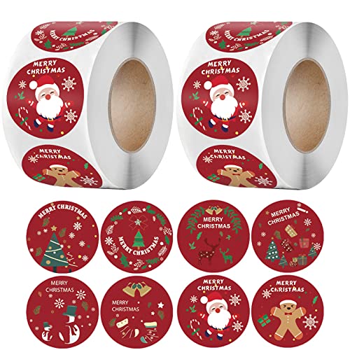 BUKYCAT Pack of 1000 Round Christmas Stickers, Aufkleber Rolle Weihnachten 1.5 Inches / 3.8 cm, Etiketten Merry Christmas, Sticker Weihnachten Rund, Rolle geschenkaufkleber Weihnachten (A) von BUKYCAT