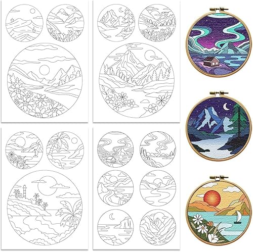 Stickvorlagen Wasserlöslich, 4 Blatt mit 15 Stück Glockenblumenmotiven und Kolibrimotiven, Selbstklebende Stickvorlage, Sticken Für Anfänger, für DIY HandnäHliebhaber Stickerei (C) von BUKYCAT