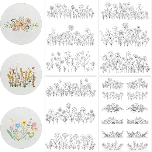 Stickvorlagen Wasserlöslich, 4 Blatt mit 50 Stück Glockenblumenmotiven und Kolibrimotiven, Selbstklebende Stickvorlage, Sticken Für Anfänger, für DIY HandnäHliebhaber Stickerei (D) von BUKYCAT