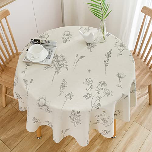 BULANGDE Tischdecke Rund Baumwolle und Leinen mit Blumendruck 150cm, Tischtücher Rund Wipe Clean Tablecloth Staubdicht, Runde Tischdecke Abwaschbar benutzt für Esstisch Wohnzimmer Picknick von BULANGDE