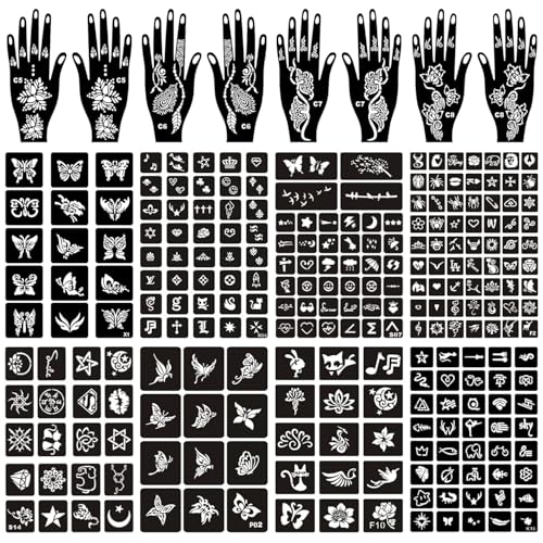 19 Sheets Henna Tattoo Stencils Kit Reusable for Women Girls and Kids,255+ PCS Temporary Indian Arabian Glitter Airbrush Tattoo Stencils for Face Body Paint DIY 19 Sheets Henna Tattoo Stencils Kit Reusable for Women Girls and Kids,255+ PCS Temporary Indian Arabian Glitter Airbrush Tattoo Stencils for Face Body Paint DIY von BULEFSEA