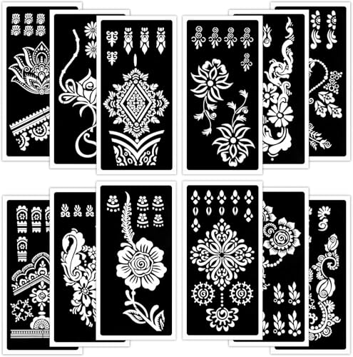Tattoo Stencils for Kids and Adults - 12 Sheets Henna Kit for Hands, Mehndi, Real Tattoos, and Airbrush,Temporary Tattoo Stencil Tattoo Stencils for Kids and Adults - 12 Sheets Henna Kit for Hands, Mehndi, Real Tattoos, and Airbrush,Temporary Tattoo Stencil von BULEFSEA