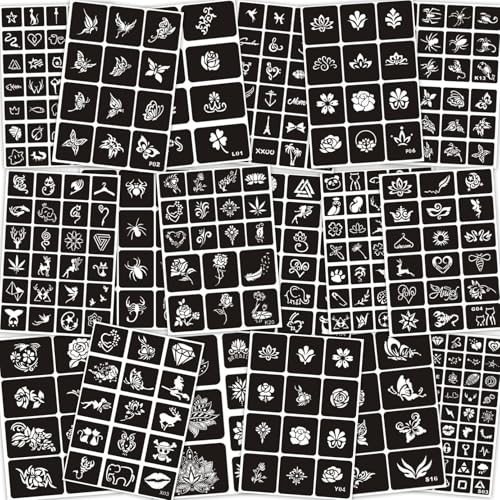 Temporary Tattoo Stencils for Women Girls and Kids, 405+ PCS Henna Tattoo Stencil Kit,Temporary Indian Arabian Glitter Airbrush Tattoo Stencils for Face Body Paint DIY von BULEFSEA