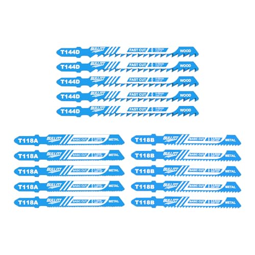 BULLITT 15-teiliges professionelles Stichsägeblatt-Set, Stichsägeblätter, 5 x T144D + 5 x T118A + 5 x T118B mit T-Schaft für geraden Schnitt auf Holz und Metall, professionelles Zubehör für Stichsägen BULLITT 15-teiliges professionelles Stichsägeblatt-Set, Stichsägeblätter, 5 x T144D + 5 x T118A + 5 x T118B mit T-Schaft für geraden Schnitt auf Holz und Metall, professionelles Zubehör für Stichsägen von BULLITT
