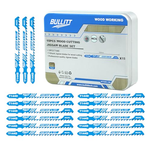BULLITT 15-teiliges professionelles Stichsägeblatt-Set, T144D, 100 mm, HCS-Stichsägeblätter für geraden und schnellen Schnitt auf Holz, professionelles Zubehör für Stichsägen, 100 mm Länge, 6 TPI mit BULLITT 15-teiliges professionelles Stichsägeblatt-Set, T144D, 100 mm, HCS-Stichsägeblätter für geraden und schnellen Schnitt auf Holz, professionelles Zubehör für Stichsägen, 100 mm Länge, 6 TPI mit von BULLITT