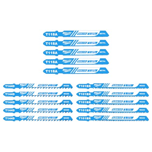 BULLITT 15-teiliges professionelles Stichsägeblatt-Set, flexible Stichsägeblätter, 5 x T144D + 5 x T118A + 5 x T101BR mit T-Schaft, zum Schneiden auf Holz, Metall, Kunststoff, professionelles Zubehör BULLITT 15-teiliges professionelles Stichsägeblatt-Set, flexible Stichsägeblätter, 5 x T144D + 5 x T118A + 5 x T101BR mit T-Schaft, zum Schneiden auf Holz, Metall, Kunststoff, professionelles Zubehör von BULLITT