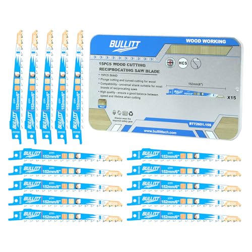 BULLITT S644D Säbelsägeblätter-Set, 152 mm, 6TPI HCS Rezeptsägeblätter in Blechbox, universeller 1,27 cm Schaft, kompatibel mit einheitlichen S-Shank-Rezeptsägen BULLITT S644D Säbelsägeblätter-Set, 152 mm, 6TPI HCS Rezeptsägeblätter in Blechbox, universeller 1,27 cm Schaft, kompatibel mit einheitlichen S-Shank-Rezeptsägen von BULLITT