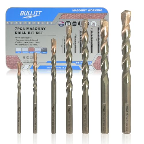 BULLITT Steinbohrer-Bits, PGM-zertifizierte Bohrer-Sets für Mauerwerk, Industriestärke, Betonbohrer-Set für Mauerwerk, Block, Ziegel und Stein (Ø4/5/6/7/8/10/12 mm) von BULLITT