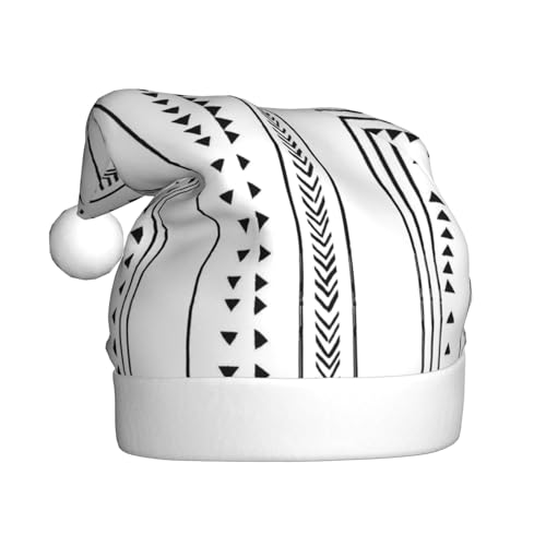 BULQAPZDF Boho-Weihnachtsmütze mit dreieckigen Streifen für Erwachsene, mit flauschigem Bommel, festliche, weiche Plüsch-Weihnachtsmannmütze für Weihnachtsfeier von BULQAPZDF