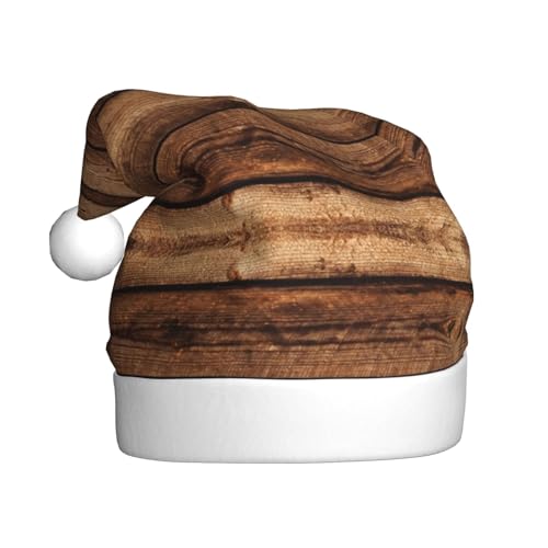 BULQAPZDF Braune Weihnachtsmütze aus Holz für Erwachsene mit flauschigem Bommel – festliche, weiche Plüsch-Weihnachtsmannmütze für Weihnachtsfeier von BULQAPZDF