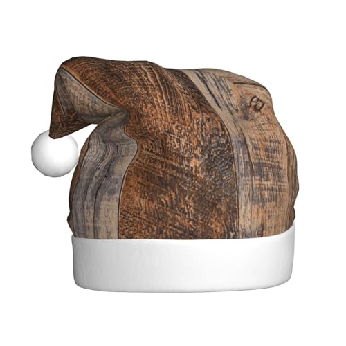BULQAPZDF Braune Weihnachtsmütze aus Holz für Erwachsene mit flauschigem Bommel – festliche, weiche Plüsch-Weihnachtsmannmütze für Weihnachtsfeier von BULQAPZDF