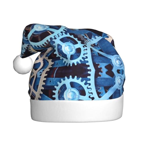 BULQAPZDF Clock Gears Weihnachtsmütze für Erwachsene, mit flauschigem Bommel, festliche, weiche Plüsch-Weihnachtsmannmütze für Weihnachtsfeier von BULQAPZDF