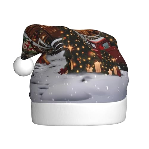 BULQAPZDF Farmhouse Weihnachtsmütze für Erwachsene, mit flauschigem Bommel, festliche, weiche Plüsch-Weihnachtsmütze für Weihnachtsfeiern von BULQAPZDF