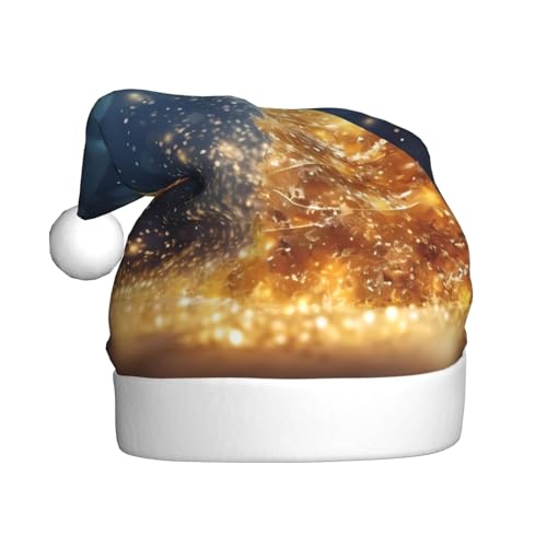 BULQAPZDF Goldene Glitzer-Weihnachtsmütze für Erwachsene, mit flauschigem Bommel, festliche, weiche Plüsch-Weihnachtsmannmütze für Weihnachtsfeier von BULQAPZDF