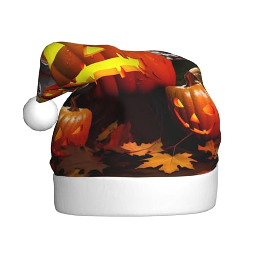 BULQAPZDF Halloween-Kürbis-Weihnachtsmütze für Erwachsene, mit flauschigem Bommel, festliche, weiche Plüsch-Weihnachtsmannmütze für Weihnachtsfeier von BULQAPZDF