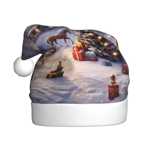 BULQAPZDF Merry Christmas-2 Weihnachtsmütze für Erwachsene, mit flauschigem Bommel, festliche, weiche Plüsch-Weihnachtsmannmütze für Weihnachtsfeiern von BULQAPZDF