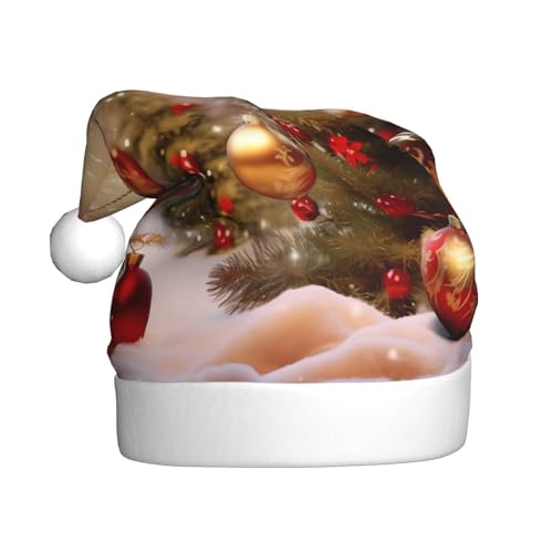 BULQAPZDF Merry Christmas-5 Weihnachtsmütze für Erwachsene, mit flauschigem Bommel, festliche, weiche Plüsch-Weihnachtsmannmütze für Weihnachtsfeier von BULQAPZDF